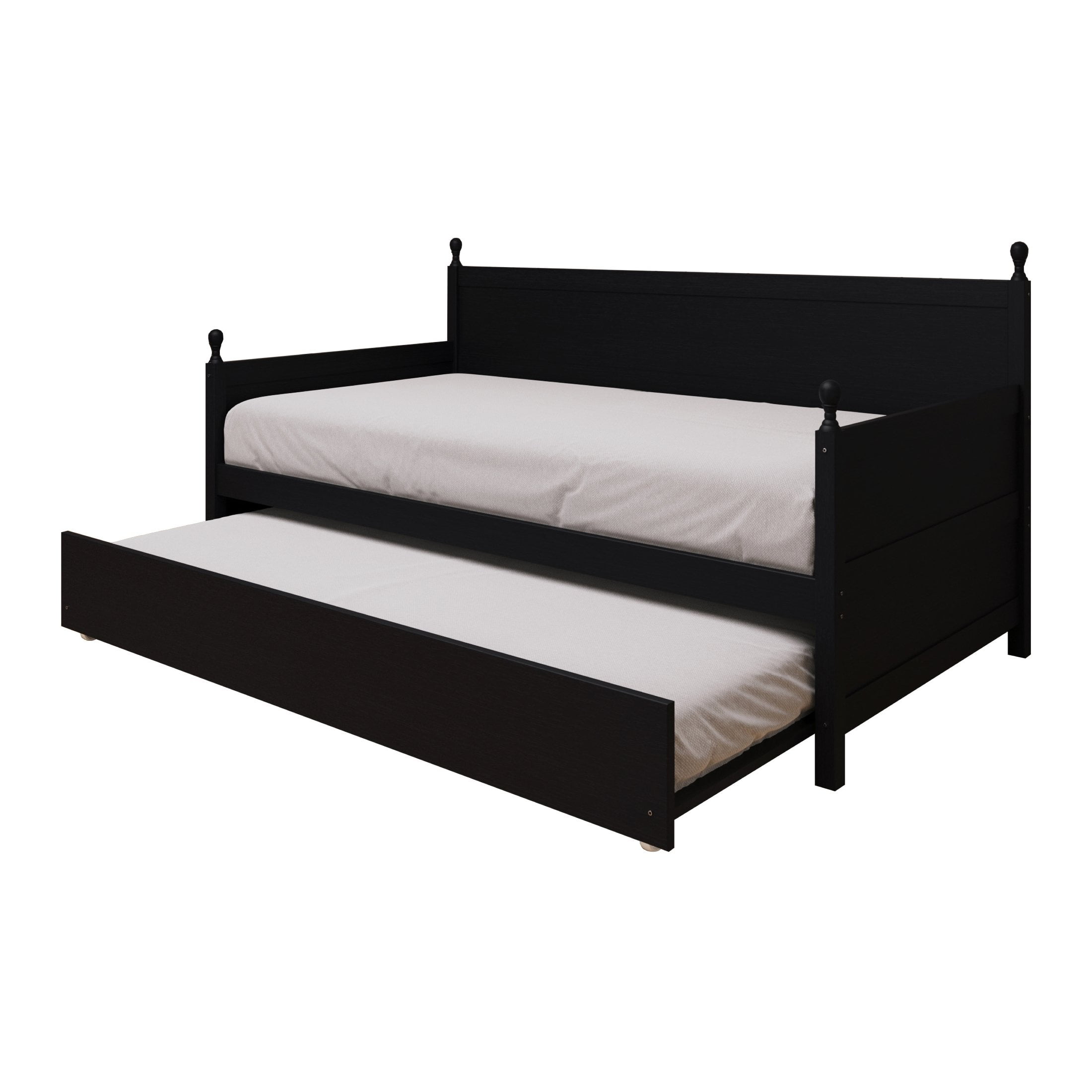 Castle Place Mid-Century Expandable Twin Size Wooden Daybed with Trundle, Black