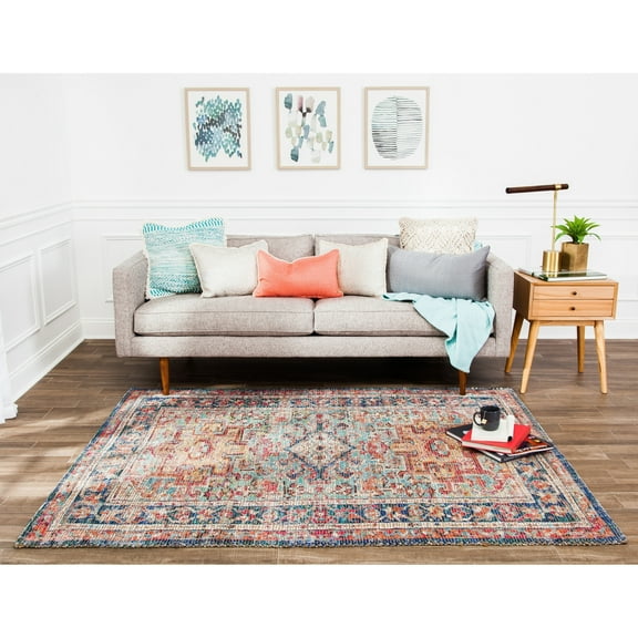 Jani  Calo Distressed Red Jute-blend Rug 6' Round Oriental, Medallion, Geometric 6' Square Entryway, Living Room, Dining Room Round Braided