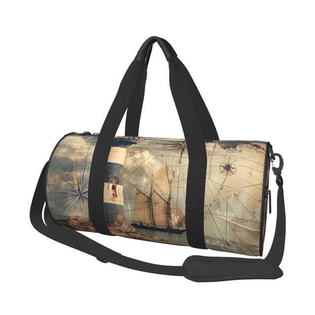 Balery Vintage Nautical Lighthouse Bolsa de Gimnasio para Mujeres y Hombres, Bolsa de Viaje Impermeable, Bolsa de Fin de Semana con Compartimento para Zapatos y Bolsillo Húmedo