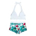 thumbnail image 5 of QLEICOM Womens Swimsuits Tummy Control Plus Size Swimsuit Coverup Fashion Floral Print Halter Split Swimsuit Bikini Print High Waist Beachwear Set White M, 5 of 7