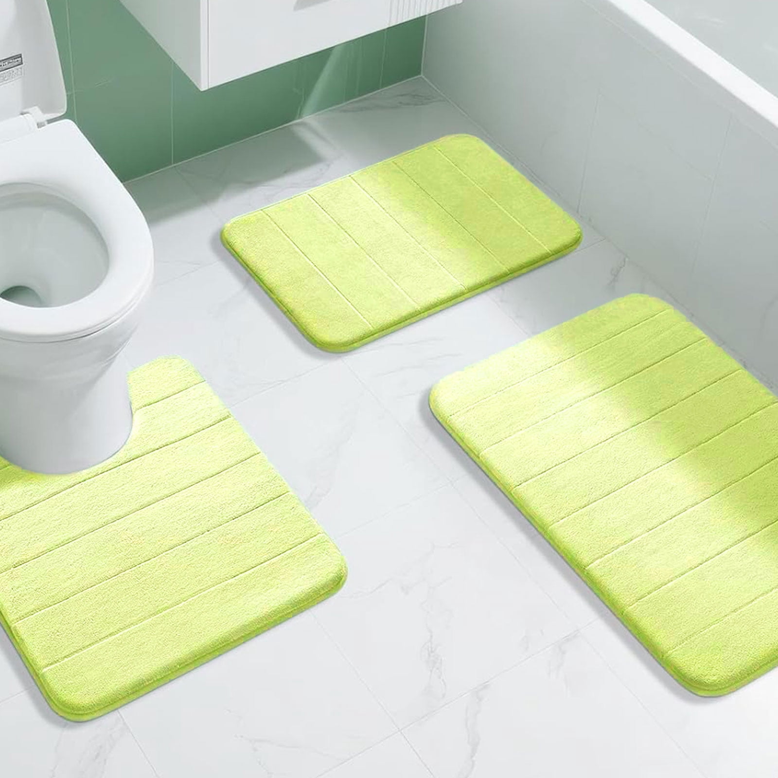 Tripumer Green Memory Foam Rug Set Soft 3 Piece Bath Rug for Home Kitchen Comfort and Absorbency