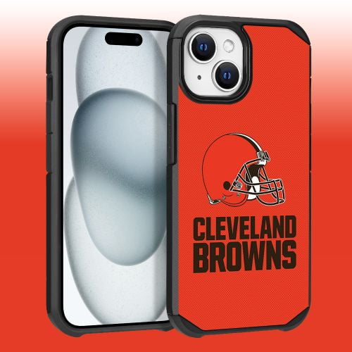 Apple iPhone 15 Plus (6.7) - NFL Licensed Cleveland Browns Team Logo on Red Textured Dual Layer Case