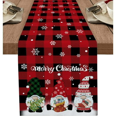 

Red Plaid Wooden Texture Truck with Christmas Tree Snowflake Ugly Print for Dining Room Kitchen Living Room Party Table Decor