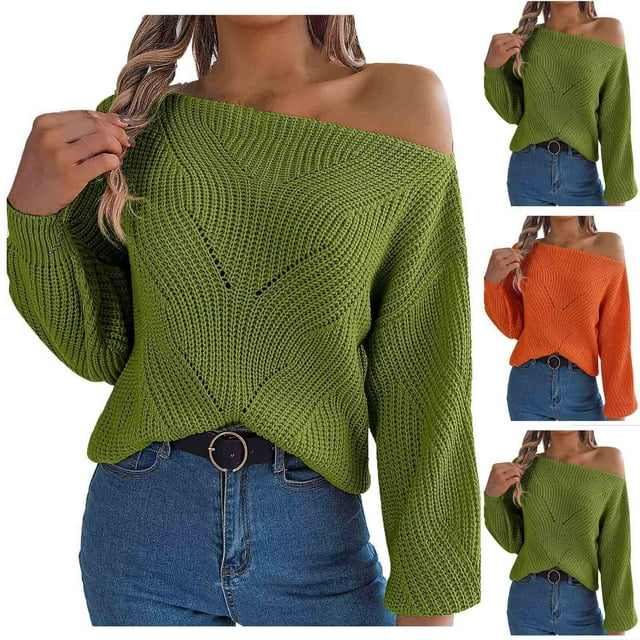 NJDVHB Hauts d'Hiver pour Femmes, Hauts de Sortie pour Femmes, Chandails d'Automne pour Femmes, Hauts pour Femmes Mode Décontractée à Manches Longues Col Asymétrique Uni Hauts Chauds pour Dames Blouse, Vert, G