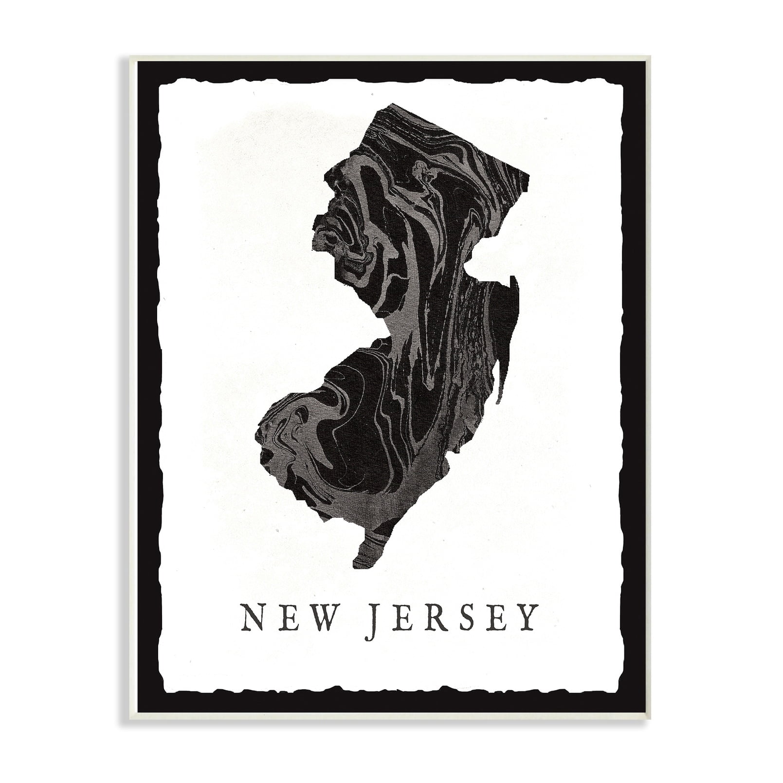 The Stupell Home Decor Collection Black and Grey Marbled Paper New Jersey State Silhouette Wall Plaque Art, 10 x 0.5 x 15