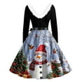 thumbnail image 3 of Christmas Dresses for Women Christmas Print Flare Dress For Women Long Sleeve Dress Hollow Party Casual Dresses with V Neck for Holiday Party,Multicolor,5XL, 3 of 4