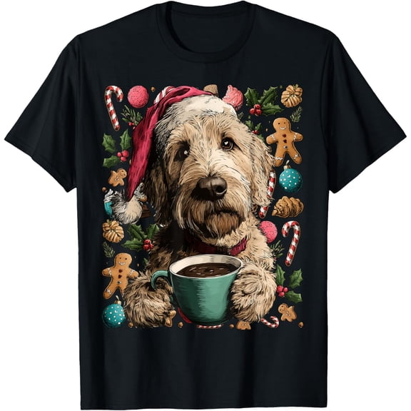 Christmas Goldendoodle Dog with Santa Hat Cocoa Cookies T-Shirt