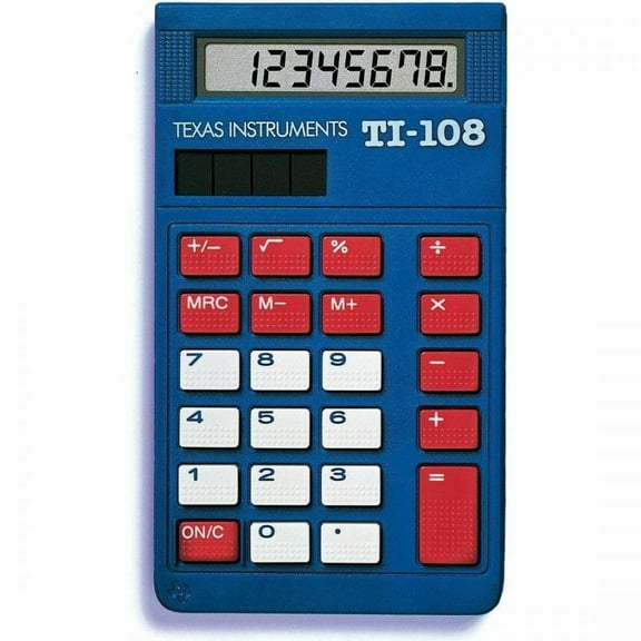 Texas Instruments TI-108 Elementary Calculator, 8 Digits, LCD, Solar Powered, Blue