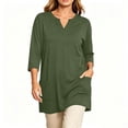 thumbnail image 2 of Tops for Women 3/4 Sleeve V Neck Summer Casual Solid Color Extra Long Double Pocket T-Shirt, 2 of 7