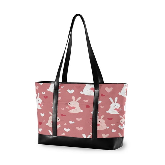FORMRS Canvas Laptop Tote Bag for Women with 15.6" Computer Compartments Shoulder Handbag, Bunny Love Blooms