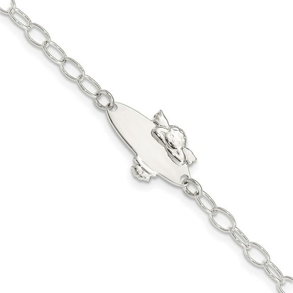 Sterling Silver Polished Angel Baby Engraveable ID Bracelet