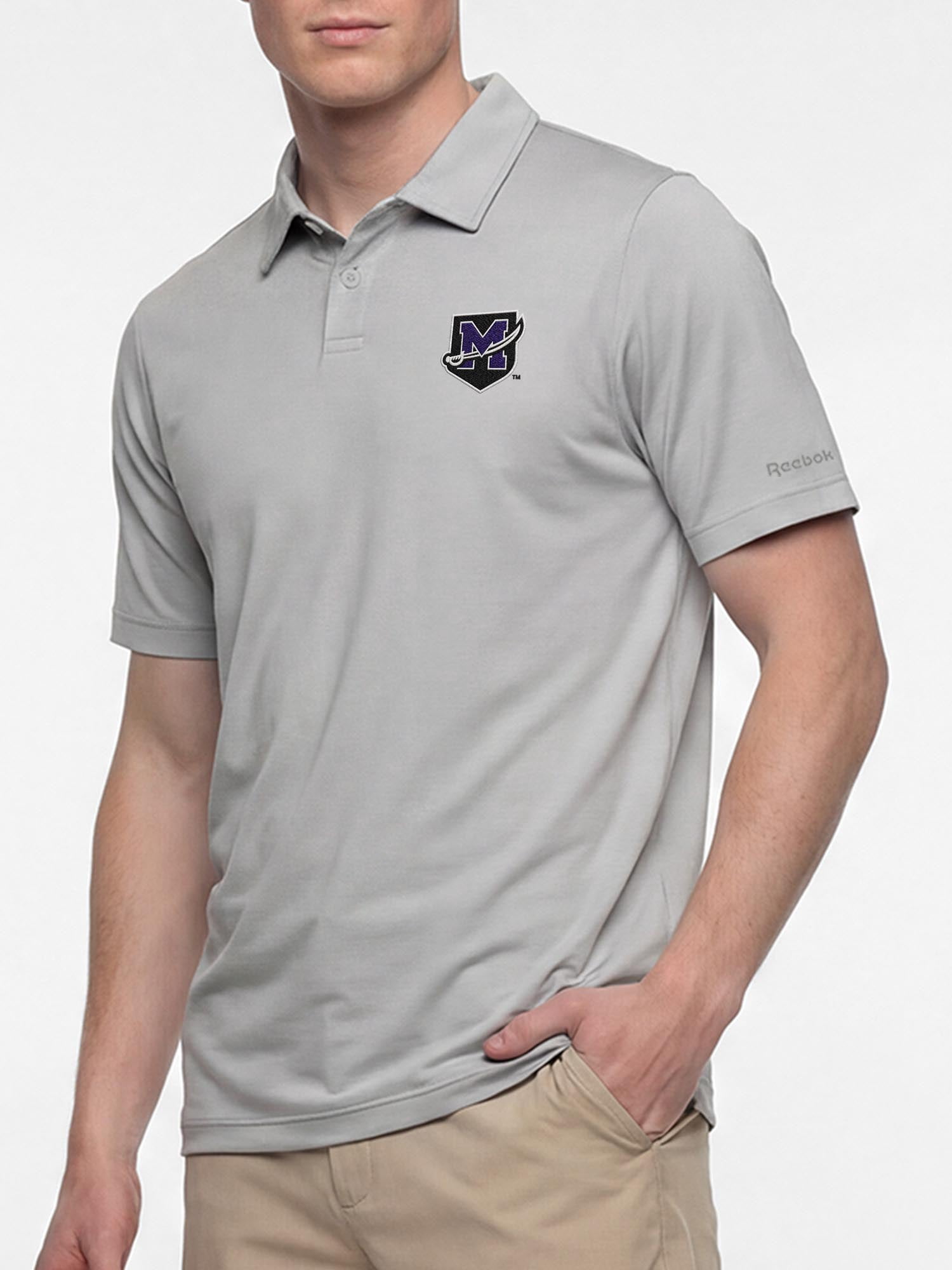 Mount Union Purple Raiders Reebok Mens Gray Short Sleeve Polo Shirt