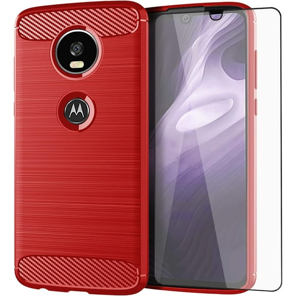 REQO Phone Case for Moto Z4/Moto Z 4 Play/MotoZ4 Force with Screen Protector Cover and Slim Cell Accessories Protective Motorola 4Z Motoz4cases MotoZ4Play XT1980-4 2019 Women Men Carbon Fiber Red