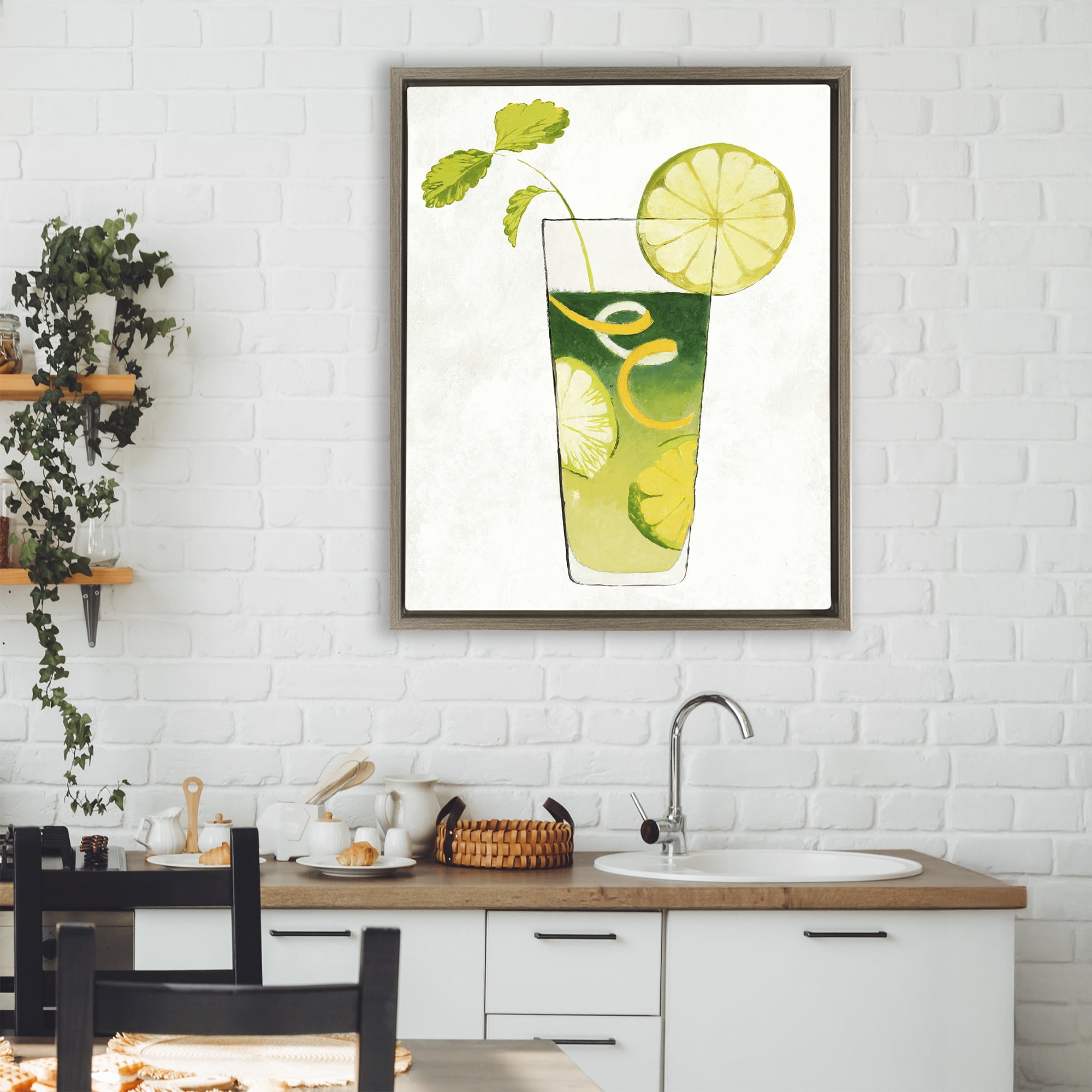Stupell Industries Summer Cocktail Lime Mint Brown Framed Floater Canvas Wall Art, design by Lorenzo Collective