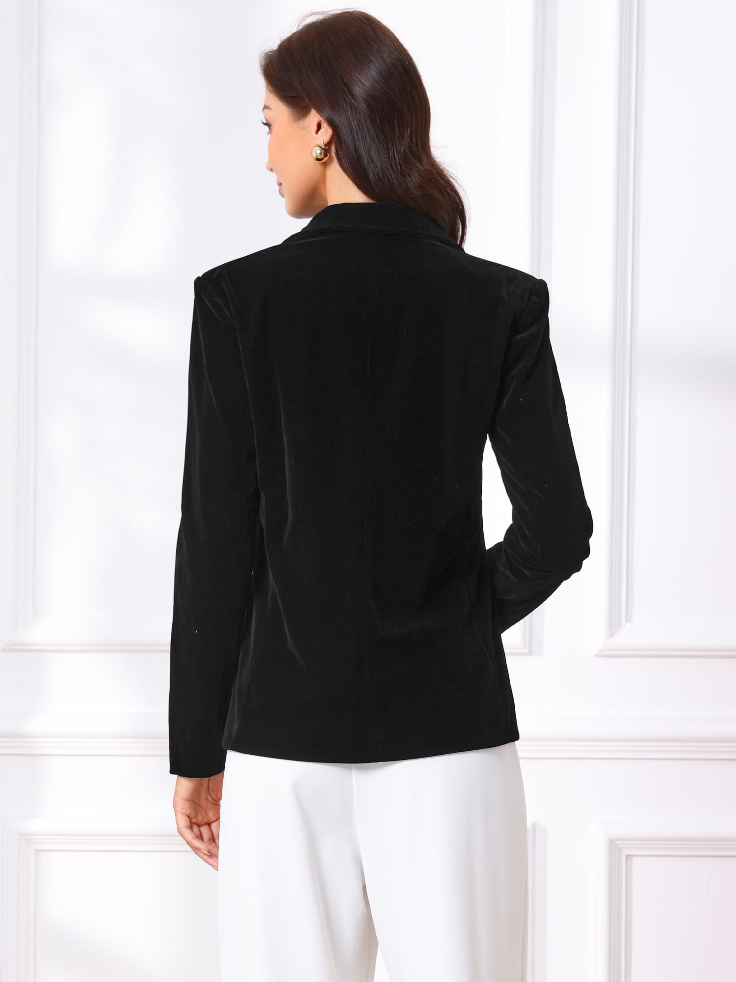 DARING DIVA Women's Long Sleeve Velvet Blazer with Notch Lapel XS Black