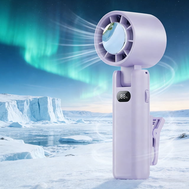 Digital Display High-Speed Clip Fan, Usb Rechargeable Portable Airflow With Foldable Body and Secure Lock, for Desk Bed and Outdoor Commuting, Purple