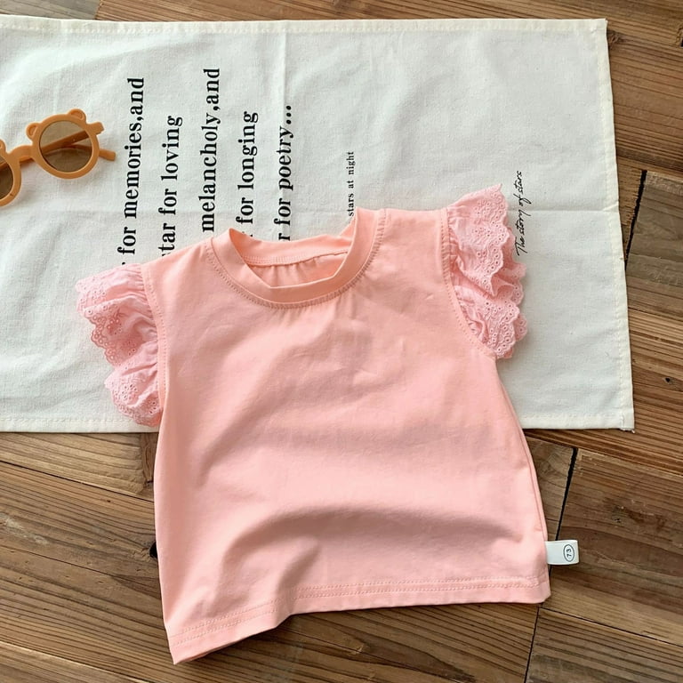 Toddlers Girls Baby Summer Solid Color Simple Crew Neck Flying Sleeve Tee  Shirt Children Casual Outing 0-6 Years Child Clothing Streetwear Kids  Dailywear Outwear 