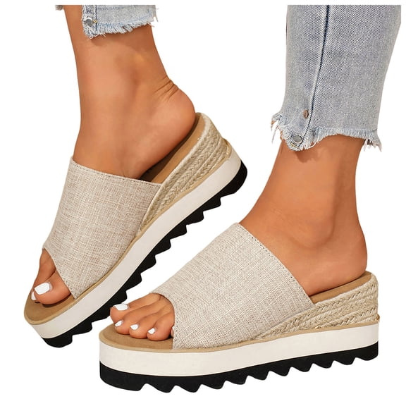 Platform Sandals for Women Chunky Wedge Espadrilles Lug Sole Non Slip Heels Comfortable Summer Walking Beach Shoes Beige Size 6