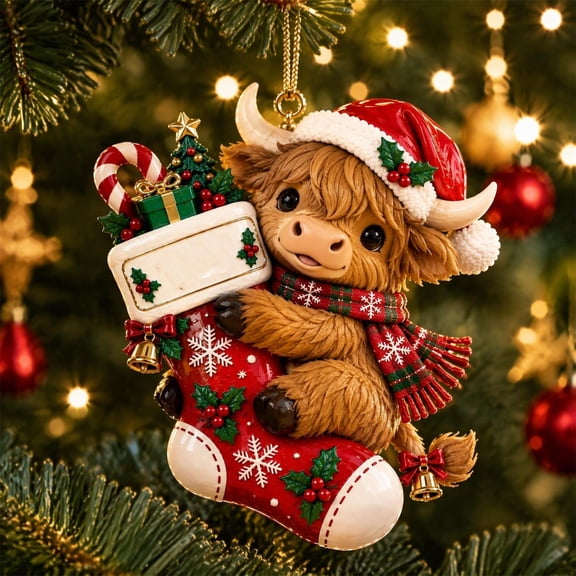 Clearance! Highland Cow Christmas Stocking Ornaments, Christmas Decorations for Tree, Cute Forest Animal Christmas Decor for Home