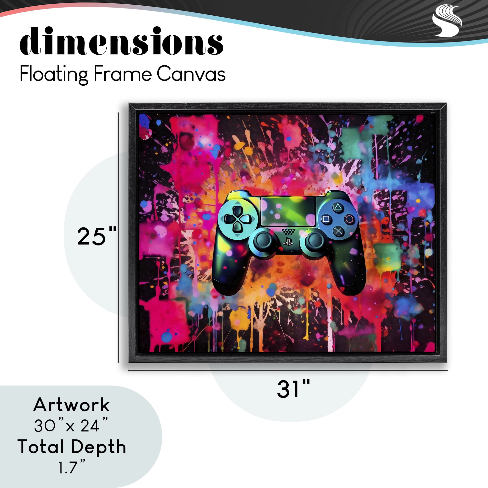 Stupell Industries Vibrant Gamepad Burst Black Framed Floater Canvas Wall Art, design by Creative Studio