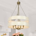 thumbnail image 2 of Malury Mid-century Modern 4-Light Brass Gold Drum Chandelier Fabric Shaded Foyer Pendant Lights - D17" x H30", 2 of 5