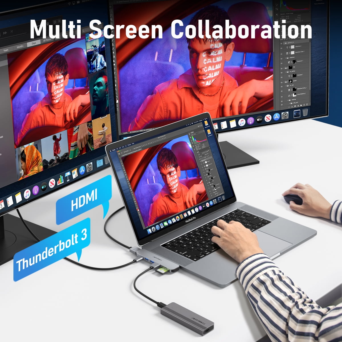 7-in-2 Aluminum USB-C Docking Station for Macbook with 4k Screen Projection, 100w Fast Charging, 40gbps Ultra-Speed Transfer, SD/TF Card Slot, and USB A 3.0 Data Port