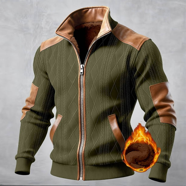 Ceisia Men's Solid Color Long Sleeve Stand-Up Gift Zipper Flap Cargo Jacket Windbreaker CoatFeatures: 1.This coat mad e