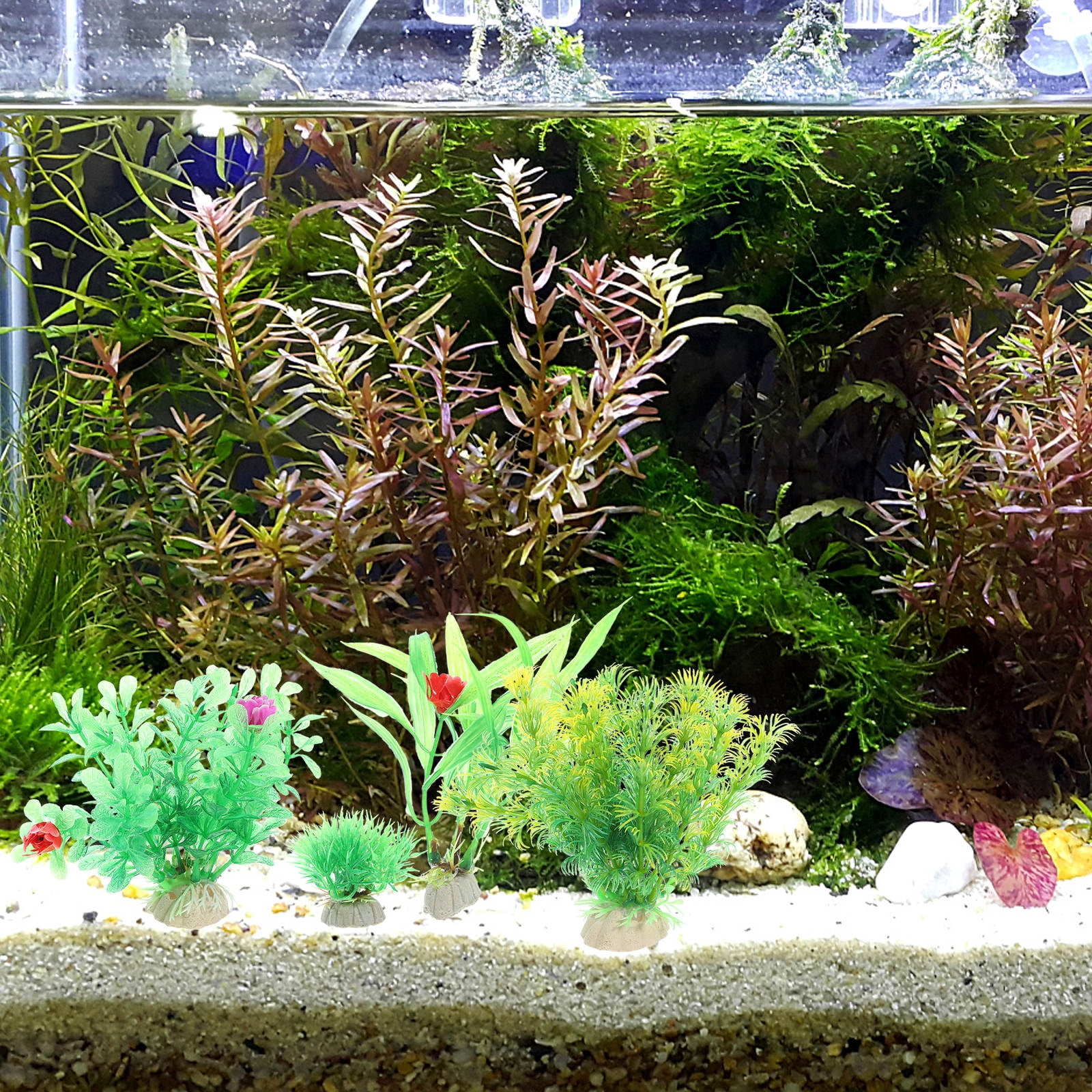 Tineasur 15-Piece Aquarium Plant Decorations Set, Colorful PVC Artificial Plants for Fish , Aquarium Landscaping and Setup