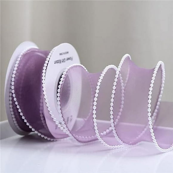 Zhuge 40mm Width Pearl Edge Silk Organza Ribbon Lace Material Ribbon for Hair Ornament Sewing Fabric Clothing Decor Handmade Supplies (Color : Grape Purple, Size : Length 4.5m)