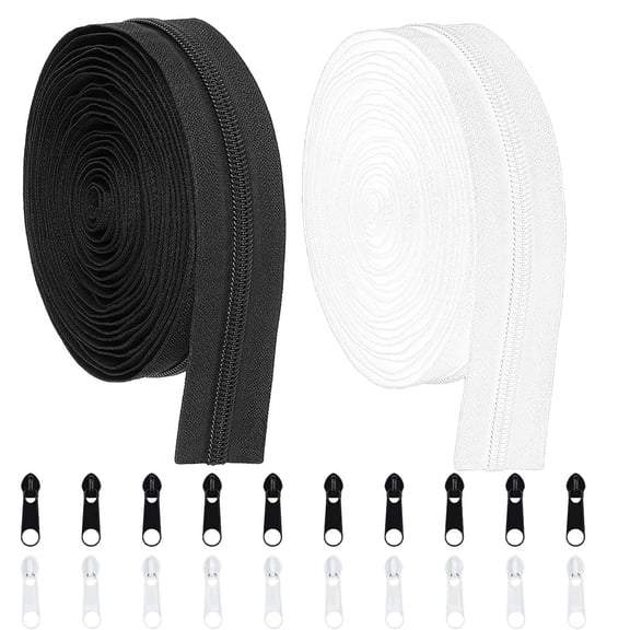 Amtvuzy 10 Yards 360 in Bulk Zippers for Sewing,#3 Nylon Coil Zippers,20PCS Zipper Sliders for DIY,Tailoring and Bags - Black & White (5 Yards Each)