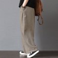 thumbnail image 4 of Pantalones de pierna ancha de lino de algodón para mujer, bolsillos en la cintura elástica, pantalon Abanopi Beige/5X-grande, 4 of 7