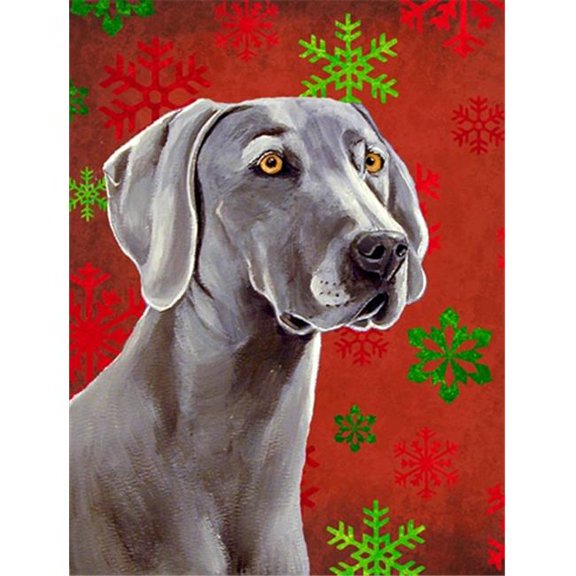 11 x 15 In. Weimaraner Red And Green Snowflakes Holiday Christmas Flag, Garden Size