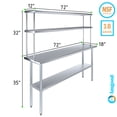 thumbnail image 3 of 72" Long x 18" Deep" Stainless Steel Work Table With 12" Wide Double Tier Overshelf | Metal Kitchen Prep Table & Shelving Combo, 3 of 9