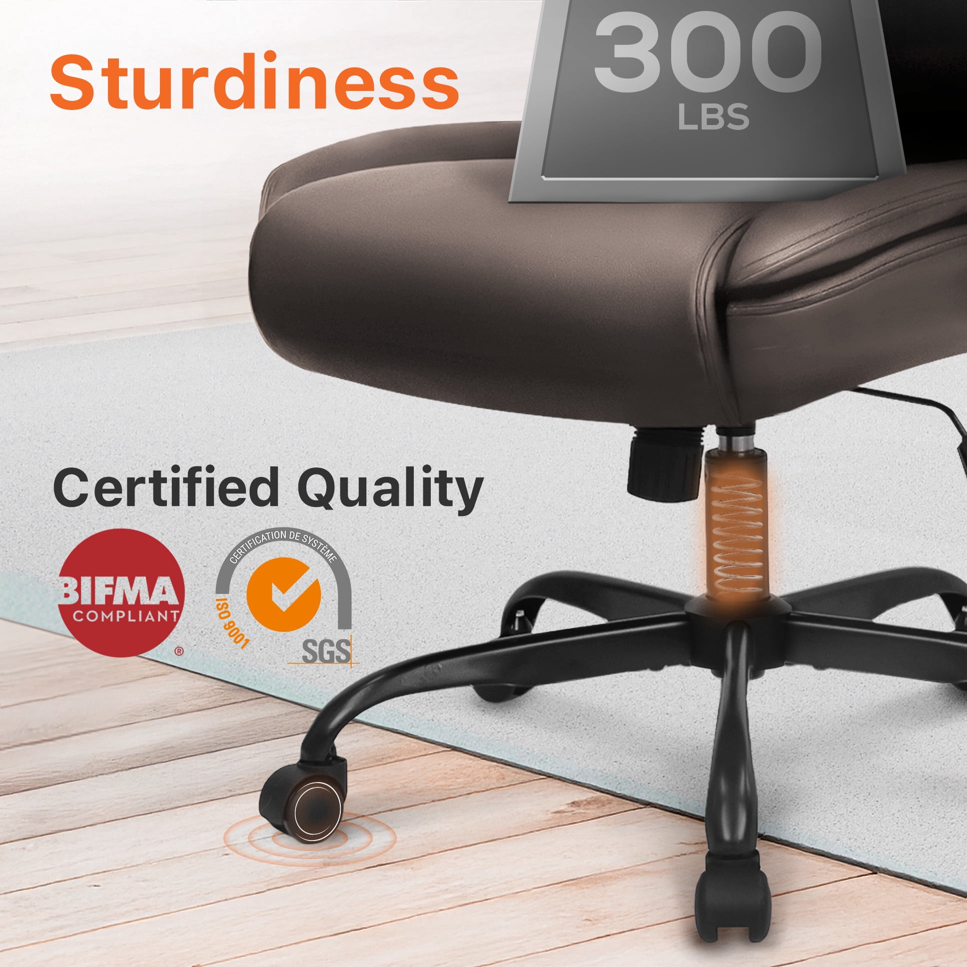 NEO CHAIR Executive Office Chair, Ergonomic High back Cushioned, Wide Leather Seat 8 Hours Heavy Duty Design, Flip Up Armrest Computer Desk Chair, Brown