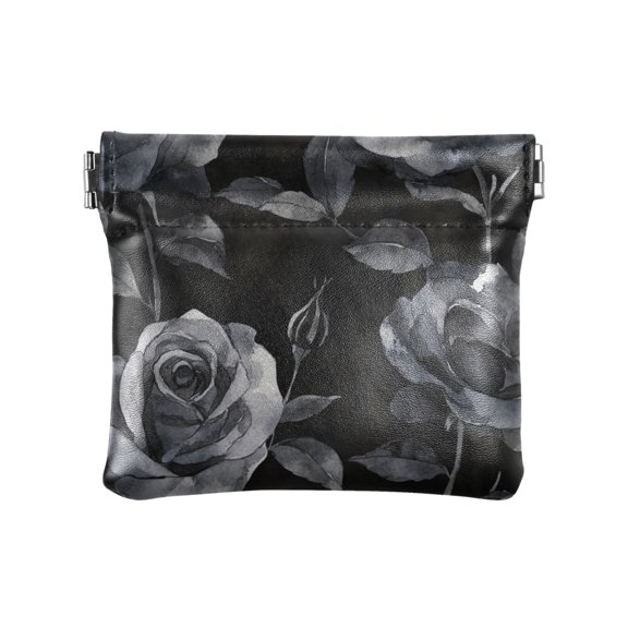 Leather Coin Wallet 4.33x3.74 Inch Portable Coin Wallet Coin Wallet Paper Wallet Card Wallet Storage Wallet Stylish and Sophisticated Black Roses Seamless