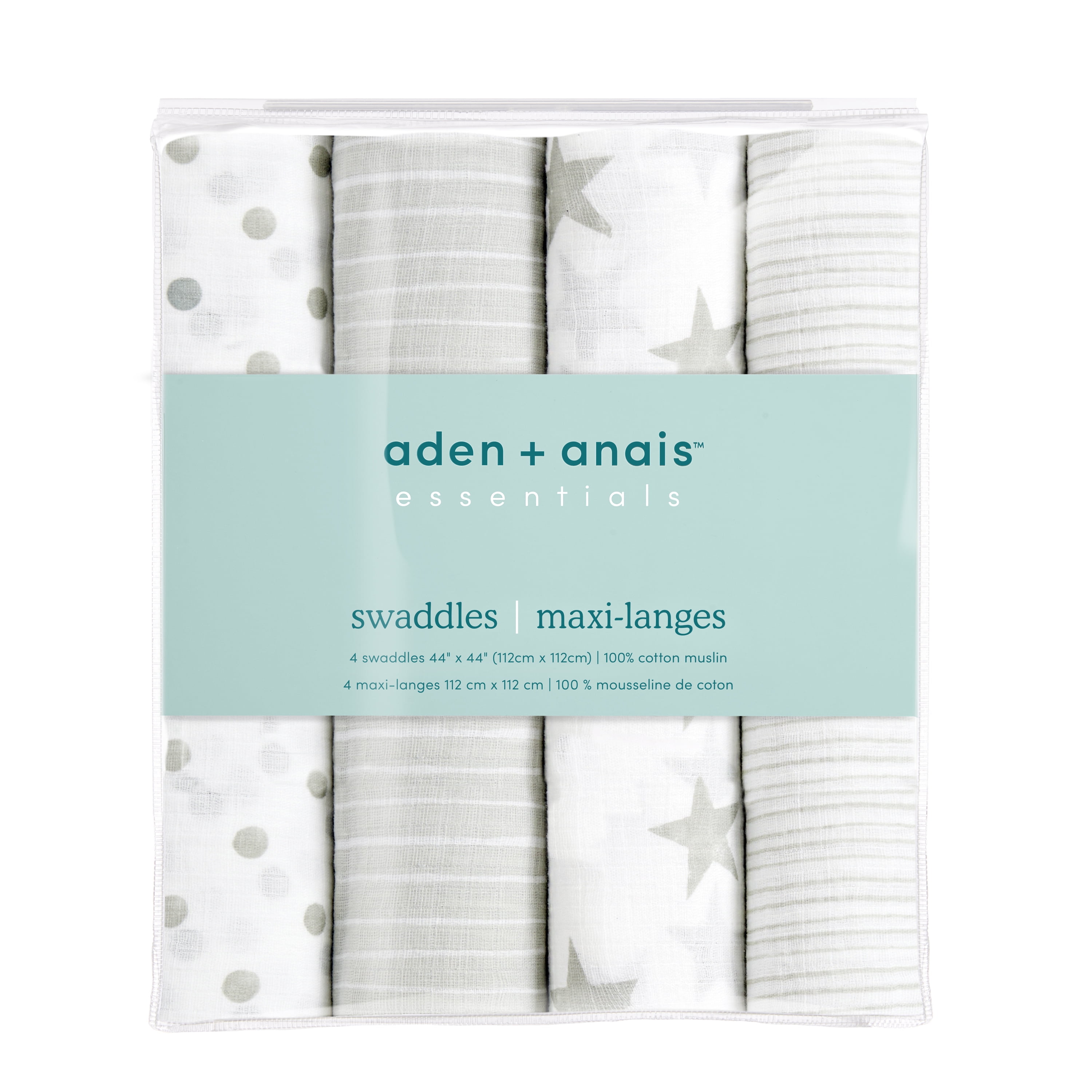 aden + anais Essentials, Cotton Muslin Swaddle Blanket, Dusty, Unisex, Infants, 4-Pack