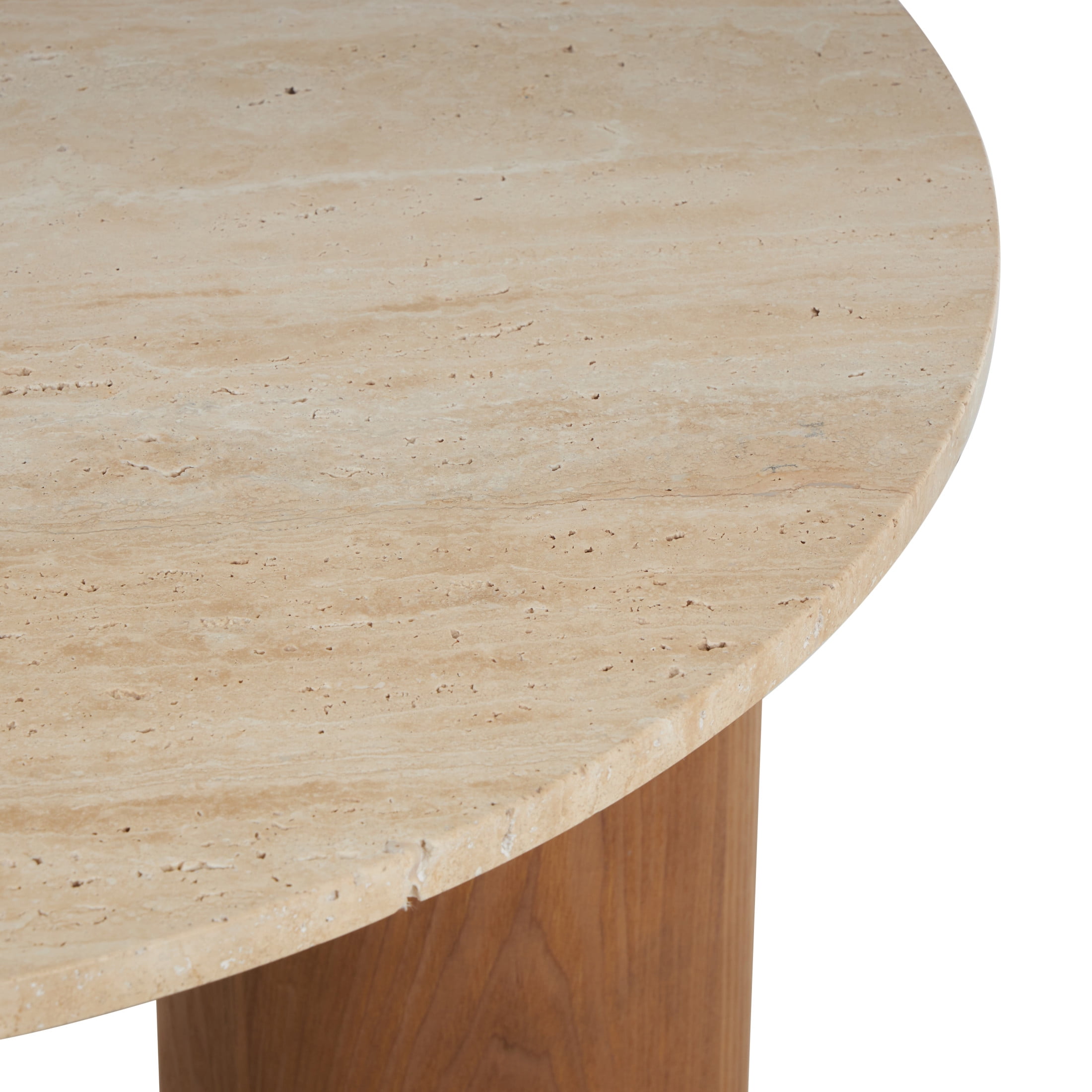 DecMode 32" x 16" Brown Wood Coffee Table with Beige Round Marble Top, 1-Piece