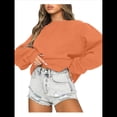 thumbnail image 3 of Sudaderas de Larga para Mujer, Cuello Redondo, Jerséis Holgados, Tops de Otoño Naranja L, 3 of 9