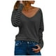 thumbnail image 1 of Blusa de mujer con cuello en V y estampado de rayas, manga larga y corte holgado, tejido de poliéster, adecuada para primavera/otoño/invierno, 1 of 4