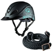 Lrg Troxel Rebel Turquoise Rose & Zebra Low Profile Western Helmet W/ Reins