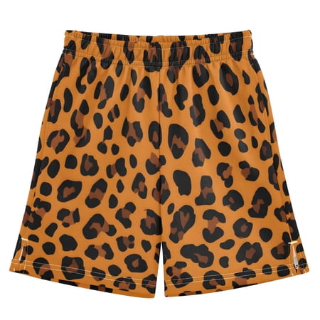 Leopard Print Design Athletic Shorts Breathable with Comfort Fit Drawstring Casual Sweatshorts Large