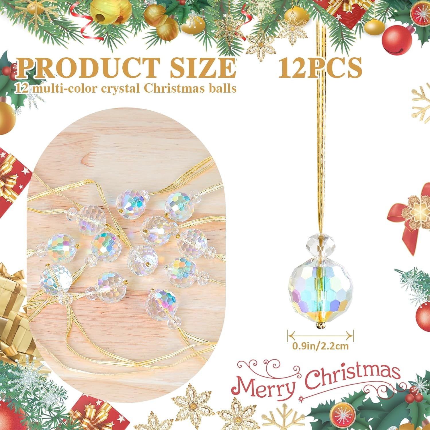 Crystal Christmas Ornaments,24 Pcs Glass Prism Ball,Crystal Xmas Tree Ornaments,Hanging Ornament Ball for Xmas Tree Bridal Wedding Birthday Party Decor(12 White + 12 Multi-color)