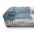 thumbnail image 3 of Landscape Soft Flannel Fleece Blanket, Seascape Beach Seaside Hills Trees View from Window Picture Tropical Panorama, Cozy Plush for Indoor and Outdoor Use, 50" x 60", Blue and White, by Ambesonne, 3 of 6