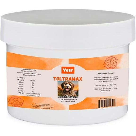 Vetr's Toltramax Powder for Horses, Dogs, Cats, 100g (2.5%, Chicken)