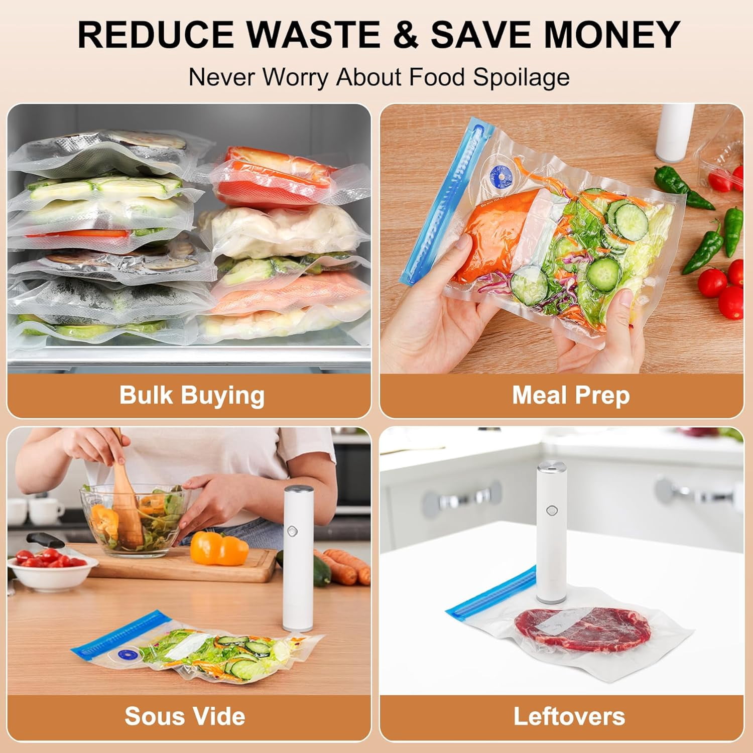 Compact Vacuum Sealer for Food (Vacuum Sealer Machine + 5 Reusable Vacuum Bags) Powerful Handheld Vacuum Sealer Machine, Seal Meal Saver, Portable Food Sealer