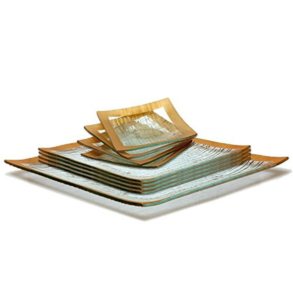 GAC Elegant Designed Square Tempered Glass Dinner Plates, Dessert Plates, and Serving Platter