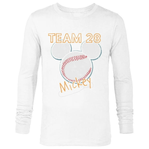 Disney Mickey Mouse Baseball Team 28 Sports Distressed - Long Sleeve T-Shirt for Men - Customized-White