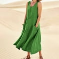 thumbnail image 2 of Dndkilg formal Dresses for Women Petite Floral Boho Womens Long Maxi Dresses Cotton Linen Tank T Shirt Dresses Long Sleeveless Flowy Sundresses for Juniors with Pockets Green 3XL, 2 of 7