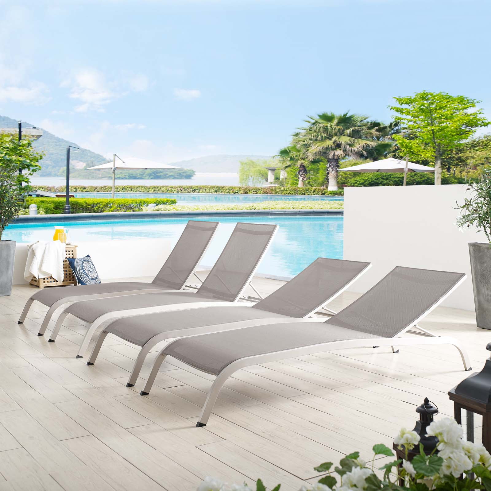 Savannah Outdoor Patio Mesh Chaise Lounge Set Of 4 In White Savannah Outdoor Patio Mesh Chaise