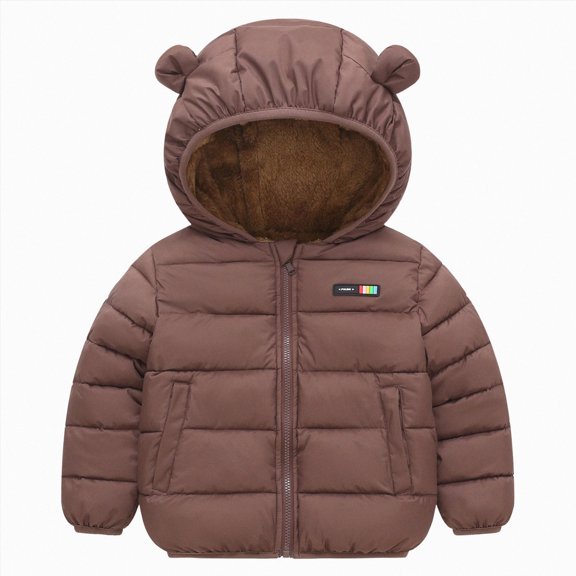 Linfrsh Girls Girls Winter Coat Baby Puffer Jacket Hooded Light Winter Coats Bear Ears Zipper Up Down Coats Outwear for Toddler Boys Girls (Coffee,12-18 Months)